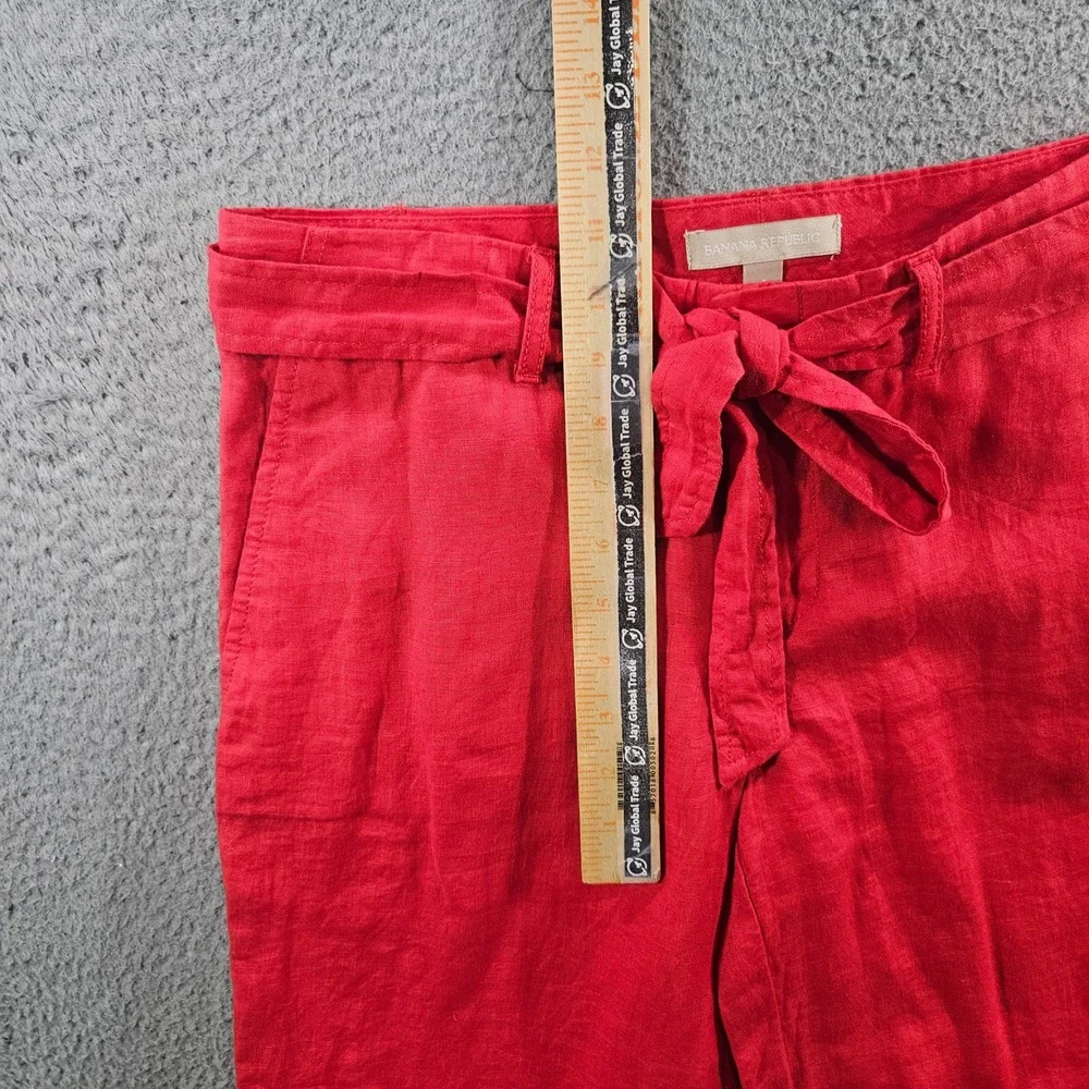 Banana Republic Red 100% Linen Straight Leg Tie Waist Pants Womens 4 High Rise - Picture 6 of 10